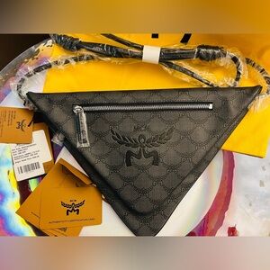 ⭐️Authentic MCM Himmel Triangle Crossbody Bag in Gray/Black, NWT
